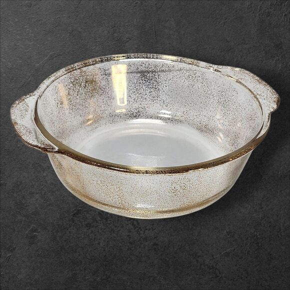 Vintage Fire-King 2 Qt Casserole w/ Culver Ltd 22K Gold & Green Lid Chip - Picture 8 of 11